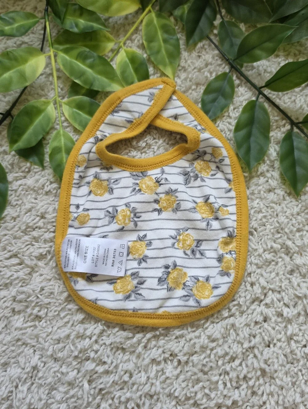 Baby Girl Yellow Rose Striped Bib